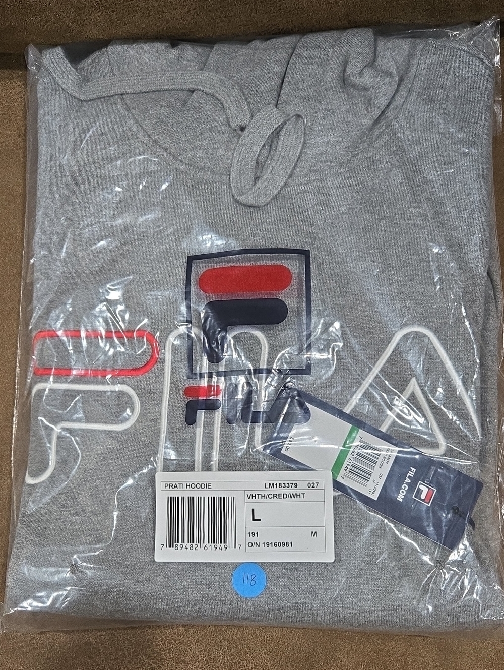 Fila Men's Gray Hoodie with Red & Navy Logo Accents